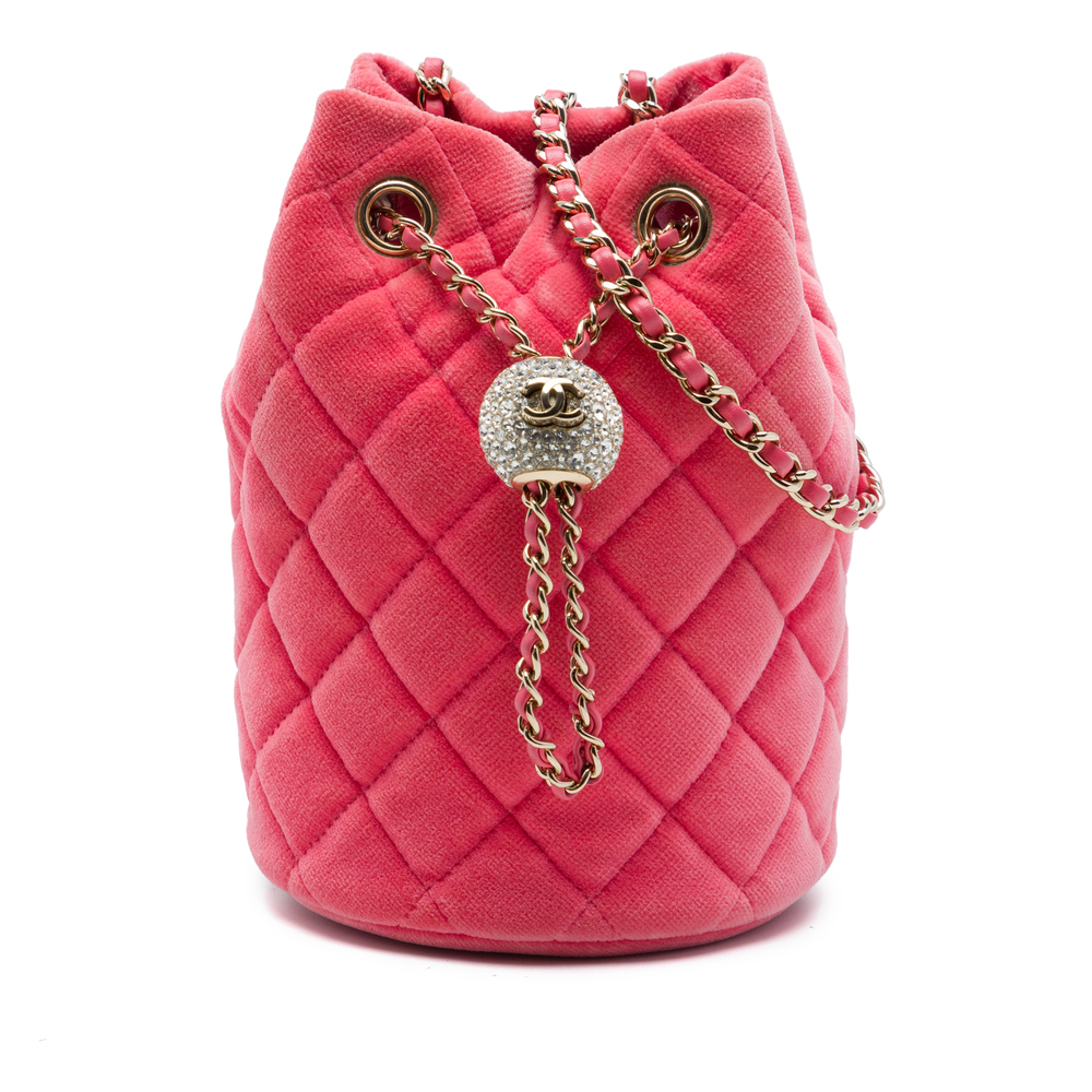 Pre-Loved Chanel Mini Velvet Crystal Pearl Crush Bucket Bag